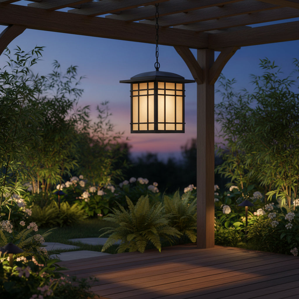 Modern Pendant Light with Black Metal Frame and Frosted Glass Shade