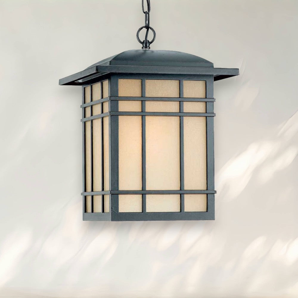 Modern Pendant Light with Black Metal Frame and Frosted Glass Shade