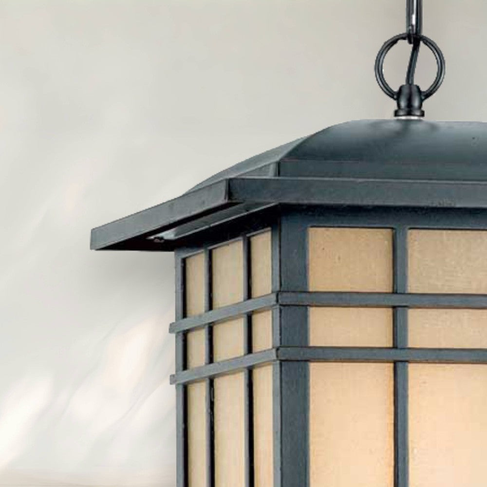 Modern Pendant Light with Black Metal Frame and Frosted Glass Shade
