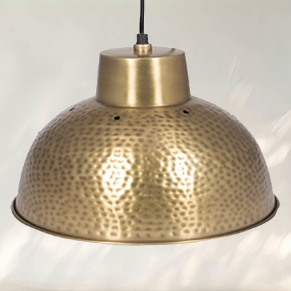 Industrial Pendant Light with Hammered Brass Shade and Adjustable Hanging Length
