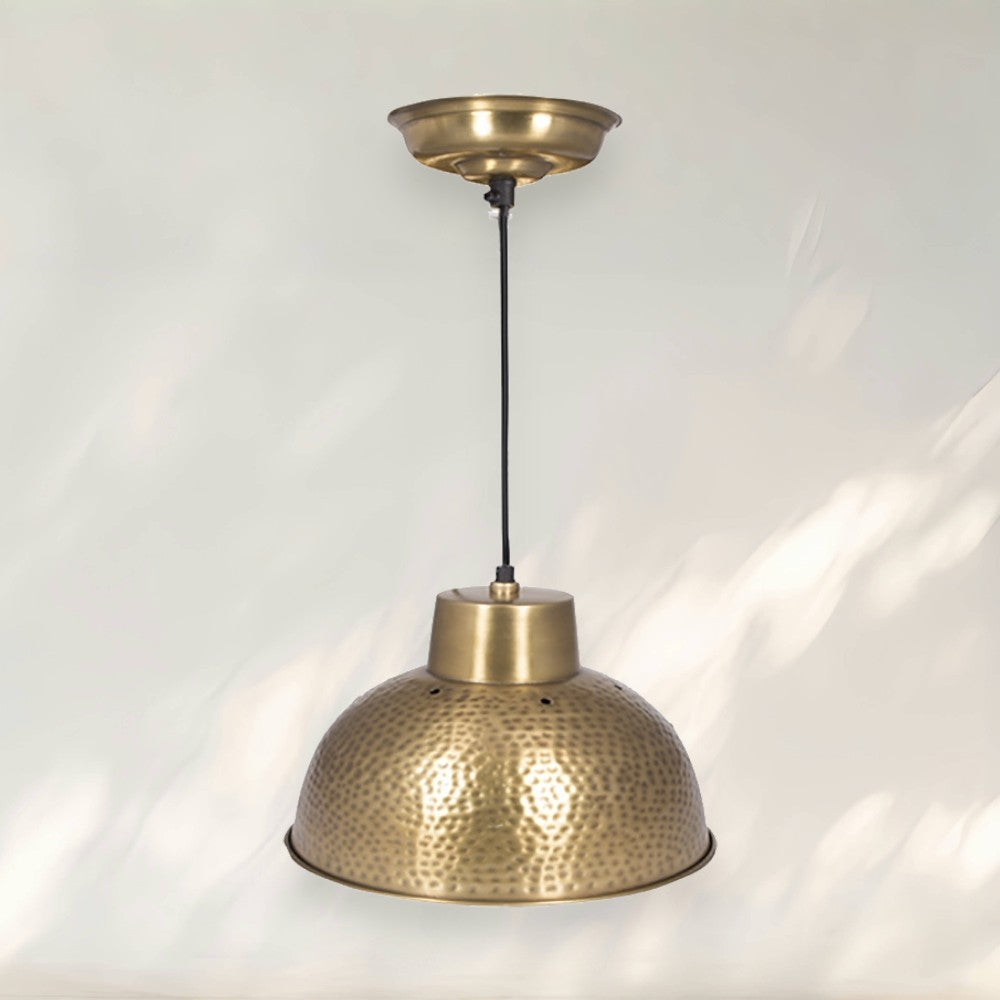 Industrial Pendant Light with Hammered Brass Shade and Adjustable Hanging Length