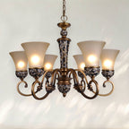 6 - Light Rustic Chandelier with Cast Iron Frame and Frosted Glass Shades - fovolighting