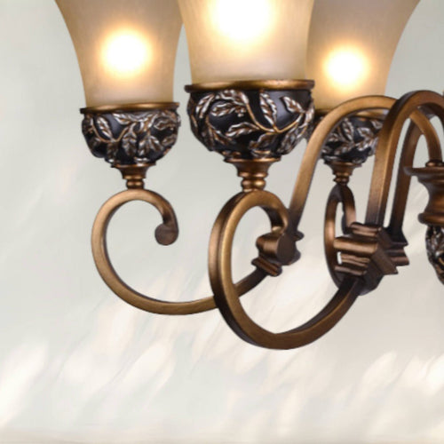 6 - Light Rustic Chandelier with Cast Iron Frame and Frosted Glass Shades - fovolighting