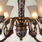 6 - Light Rustic Chandelier with Cast Iron Frame and Frosted Glass Shades - fovolighting