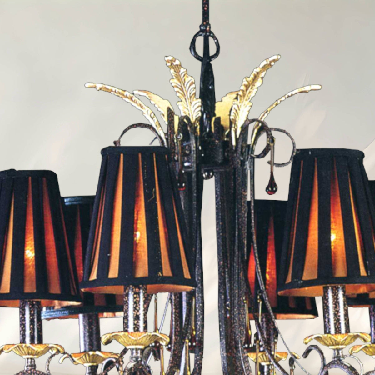 6 - Light Traditional Chandelier with Black Fabric Shades and Metal Frame - fovolighting