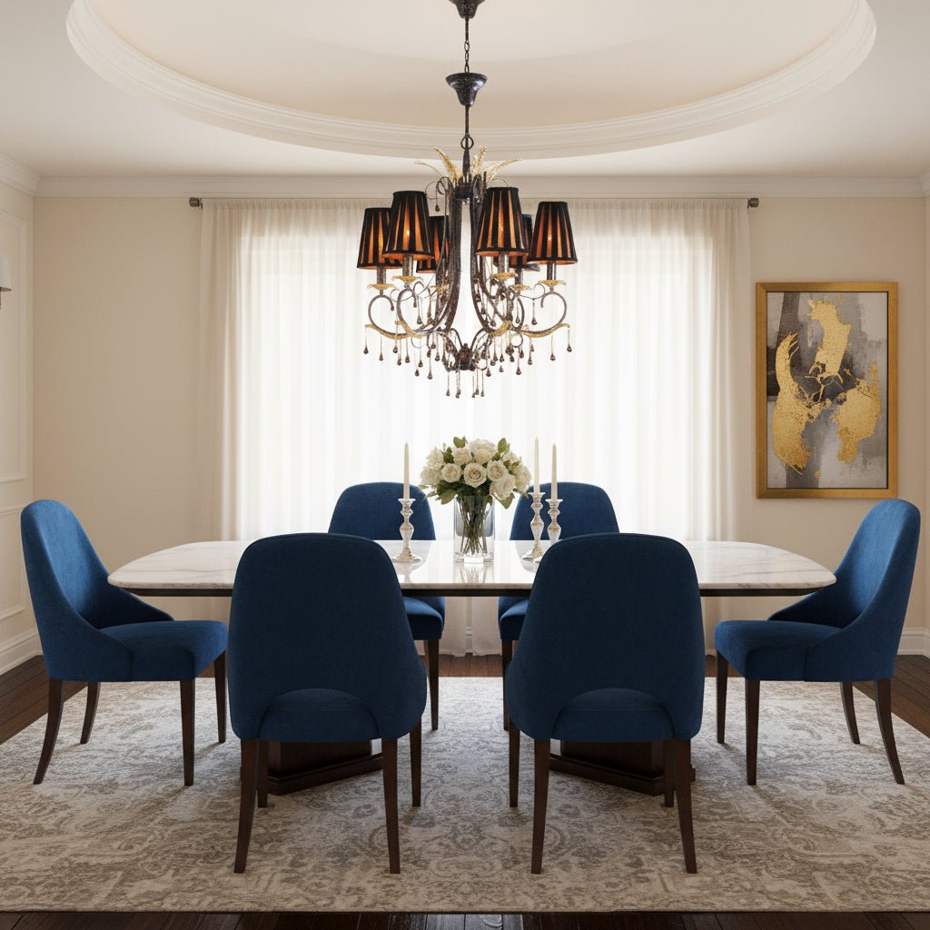 6 - Light Traditional Chandelier with Black Fabric Shades and Metal Frame - fovolighting