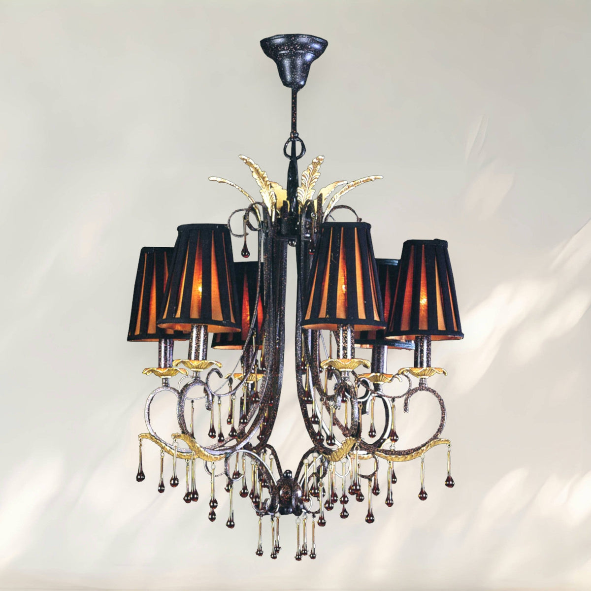 6 - Light Traditional Chandelier with Black Fabric Shades and Metal Frame - fovolighting