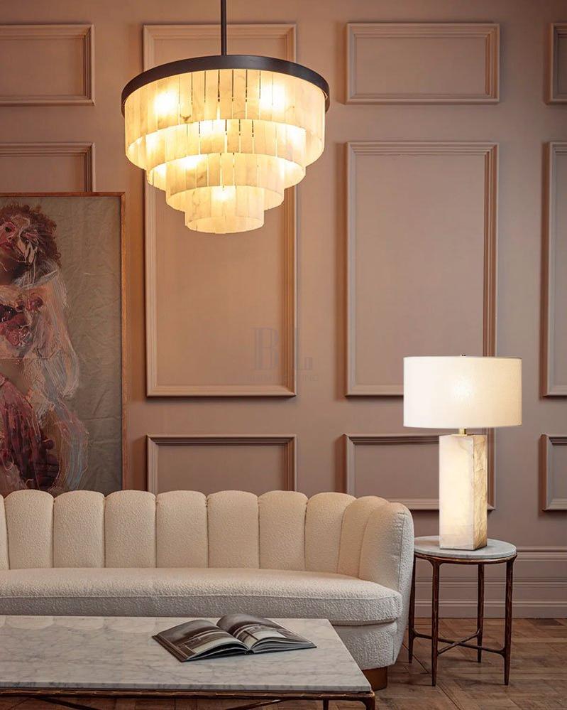 7-Layer Round Alabaster Chandelier lamp black for living room, bedroom, dining room