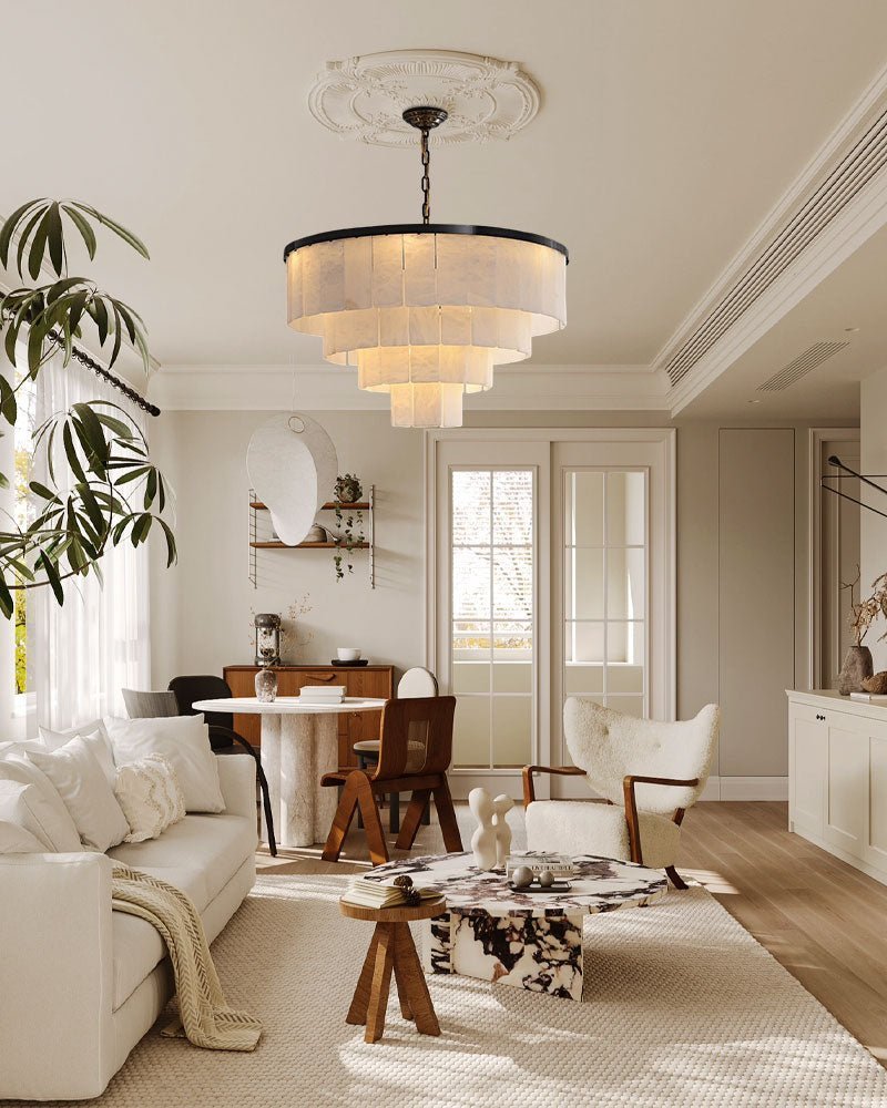 7-Layer Round Alabaster Chandelier lamp black - fovolighting