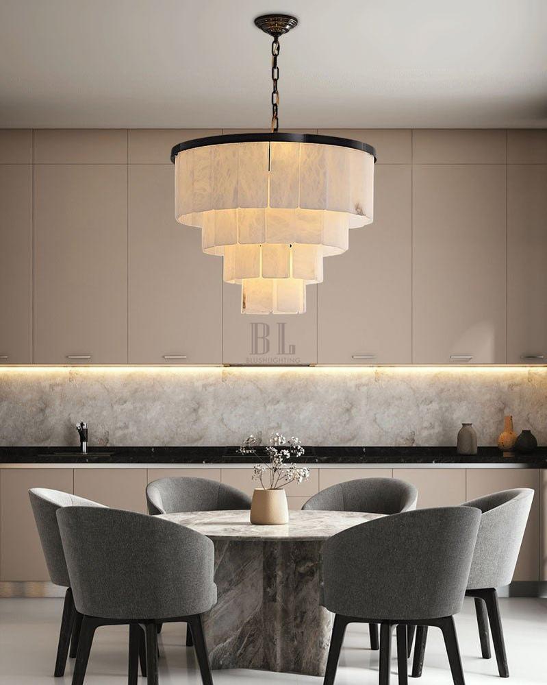 7-Layer Round Alabaster Chandelier lamp black - fovolighting