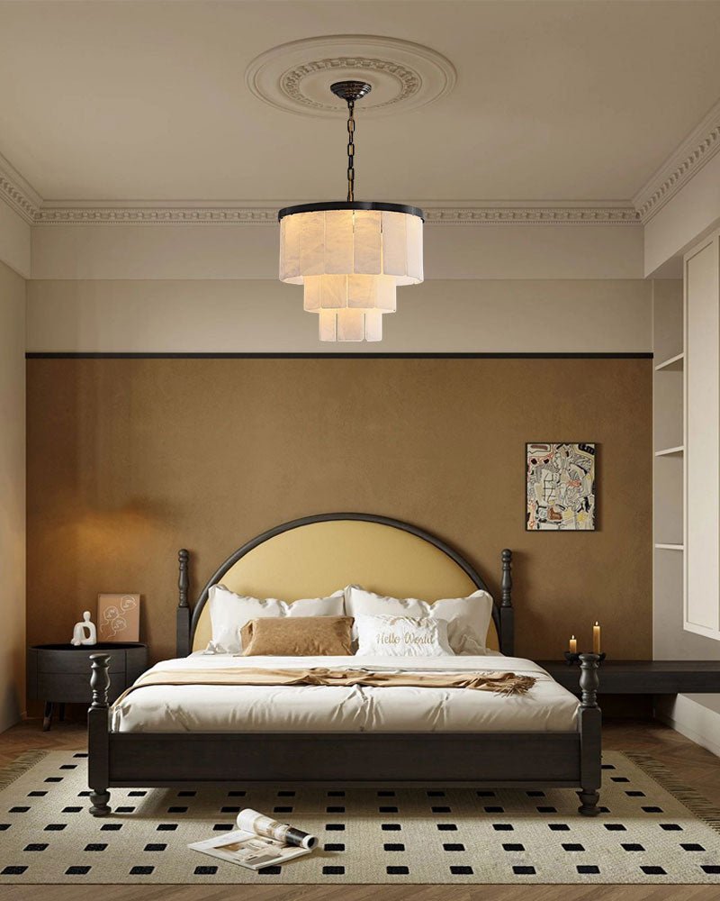 7-Layer Round Alabaster Chandelier lamp black - fovolighting