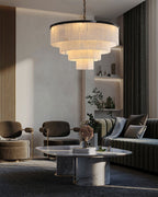 7-Layer Round Alabaster Chandelier lamp black - fovolighting