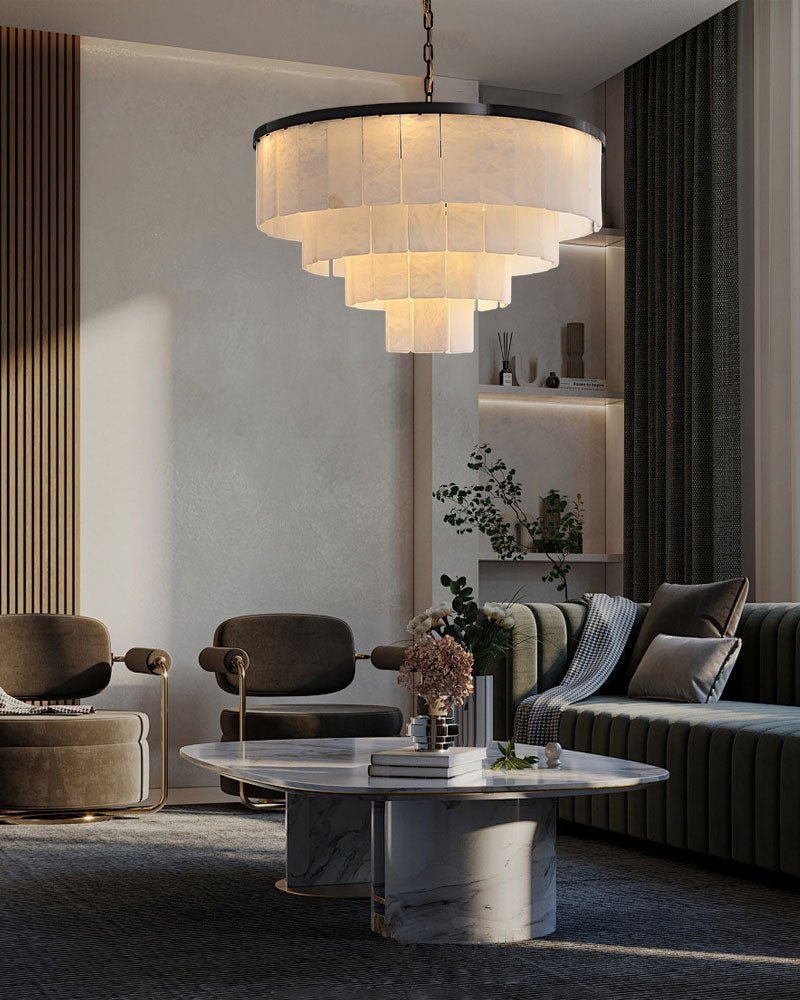 7-Layer Round Alabaster Chandelier lamp black - fovolighting