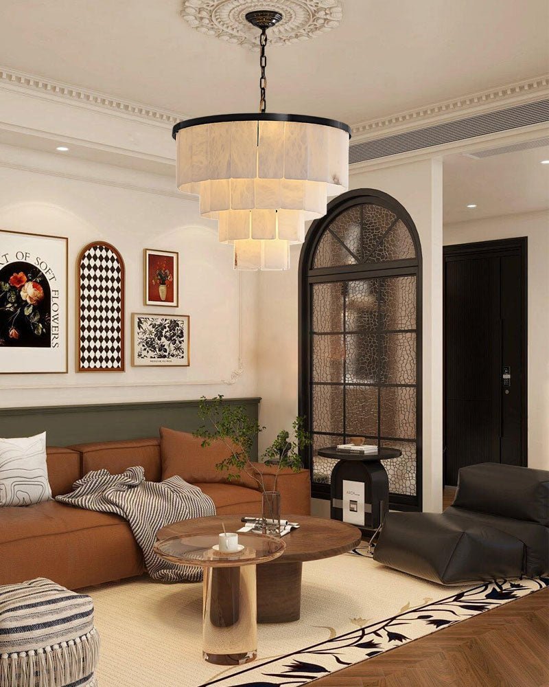 7-Layer Round Alabaster Chandelier lamp black - fovolighting