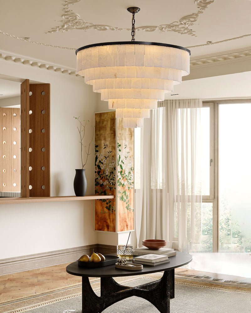 7-Layer Round Alabaster Chandelier lamp black - fovolighting