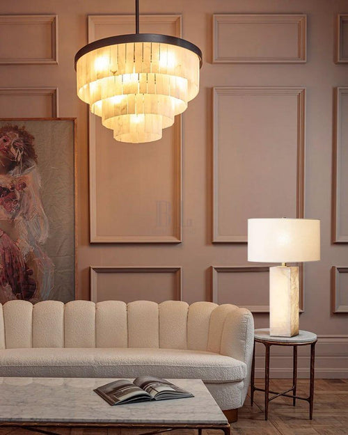 7-Layer Round Alabaster Chandelier lamp black - fovolighting
