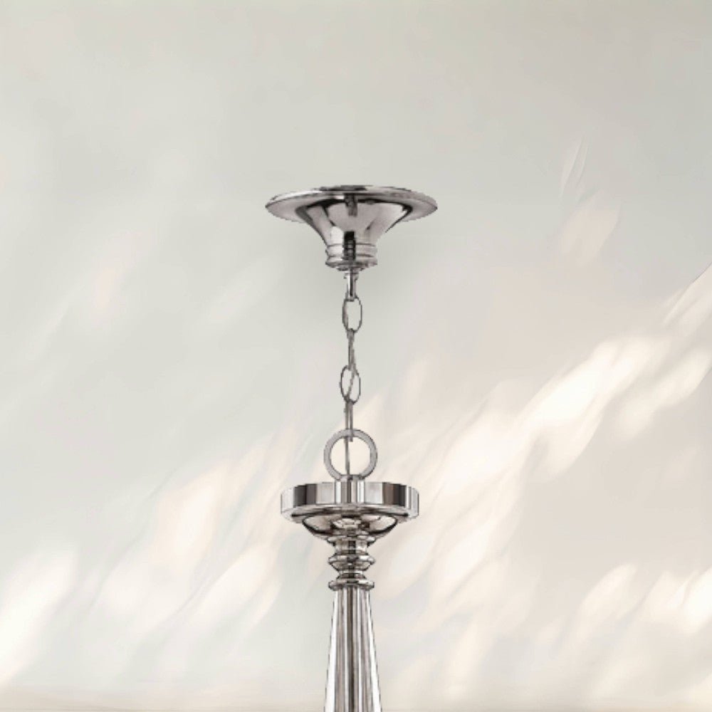 8 - Light Modern Chandelier with Clear Glass Shades and Chrome Finish - fovolighting