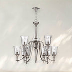 8 - Light Modern Chandelier with Clear Glass Shades and Chrome Finish - fovolighting