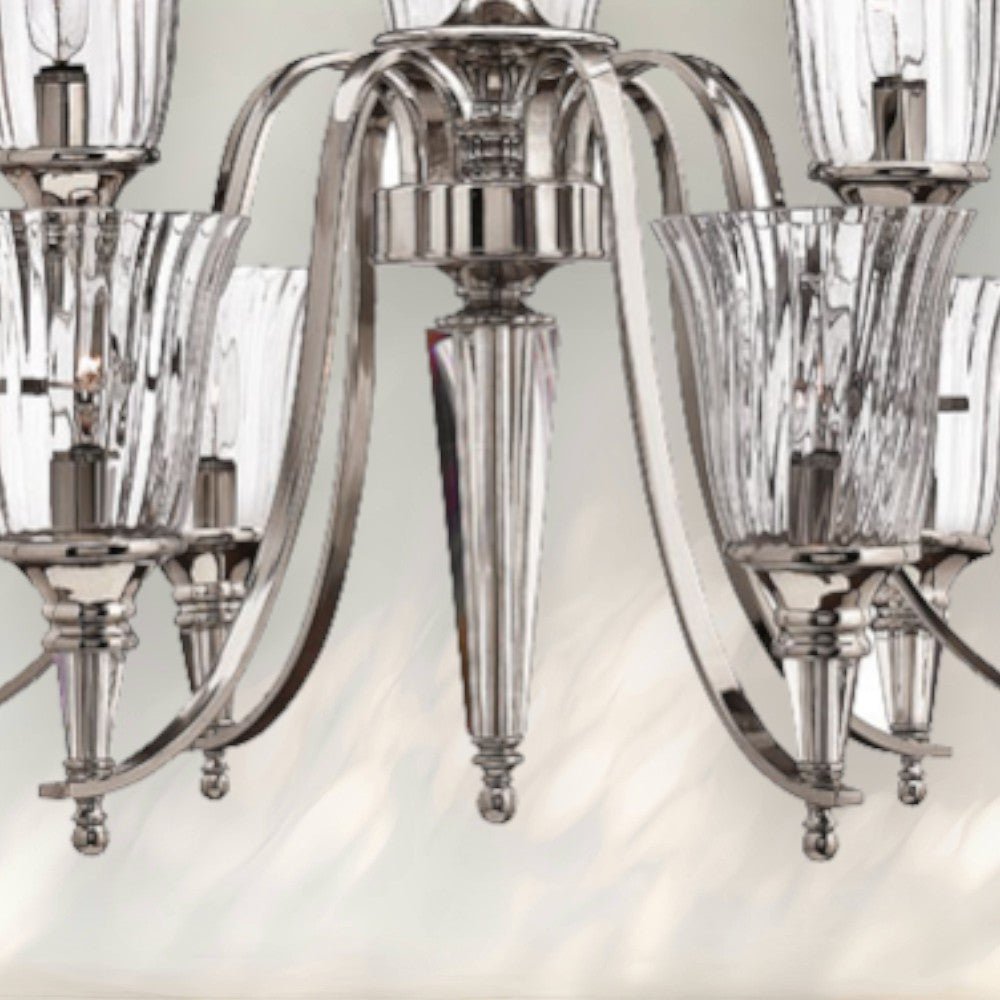 8 - Light Modern Chandelier with Clear Glass Shades and Chrome Finish - fovolighting