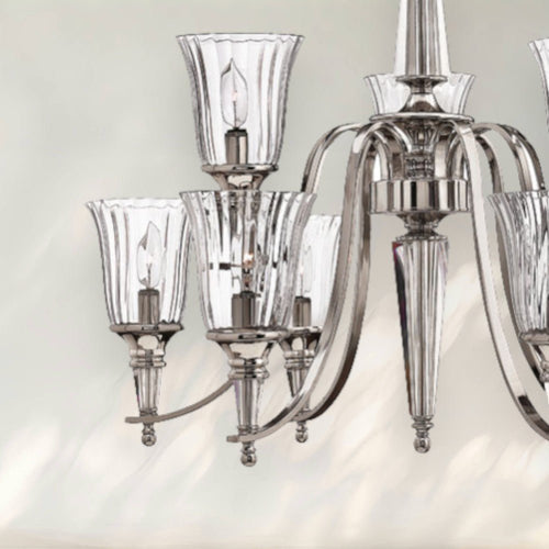 8 - Light Modern Chandelier with Clear Glass Shades and Chrome Finish - fovolighting