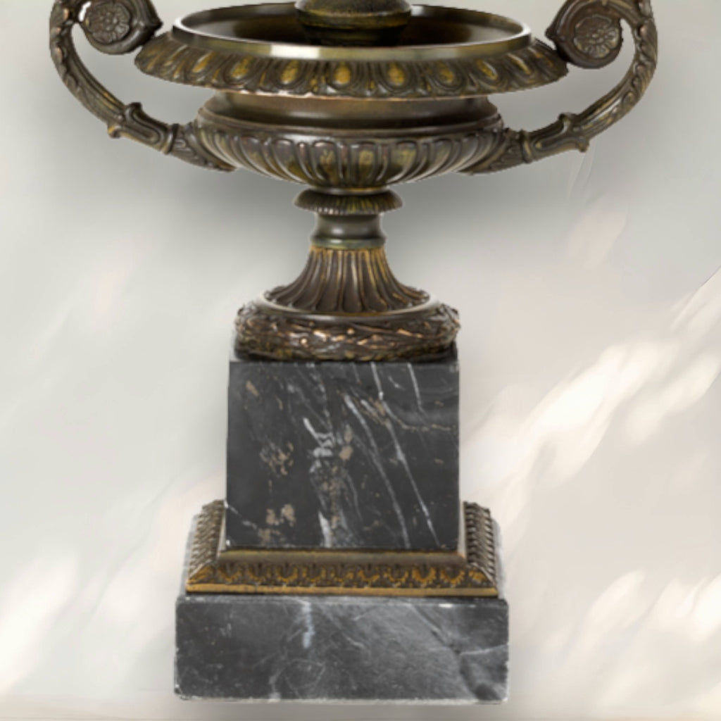 Classic Table Lamp with Black Pleated Shade and Marble Base