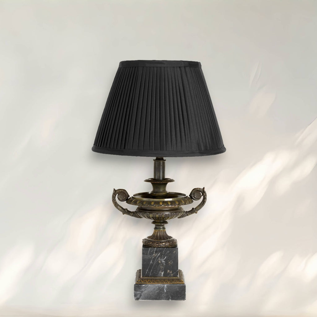 Classic Table Lamp with Black Pleated Shade and Marble Base