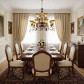 9 - Light Traditional Chandelier with Amber Glass Shades and Metal Frame - fovolighting