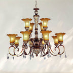 9 - Light Traditional Chandelier with Amber Glass Shades and Metal Frame - fovolighting