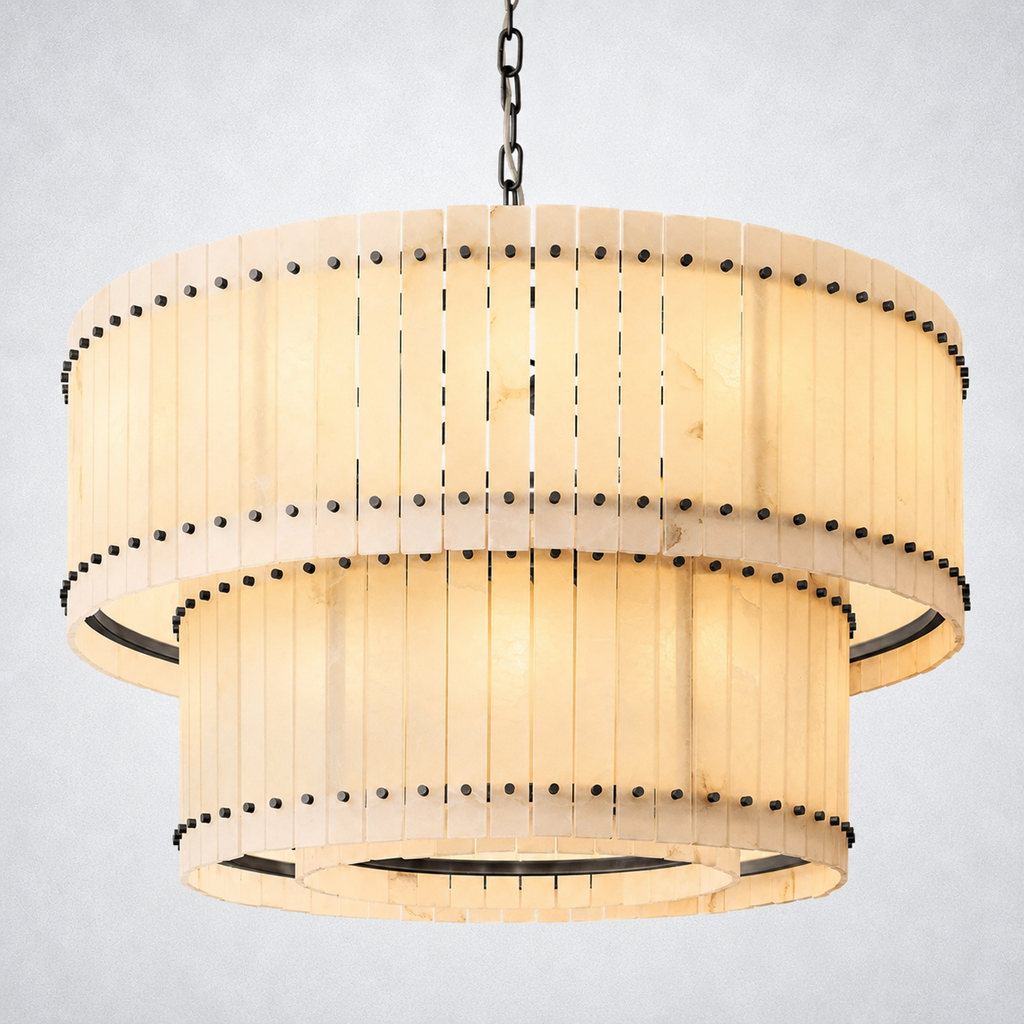 Sorella Alabaster Round Tiered Chandelier 48"