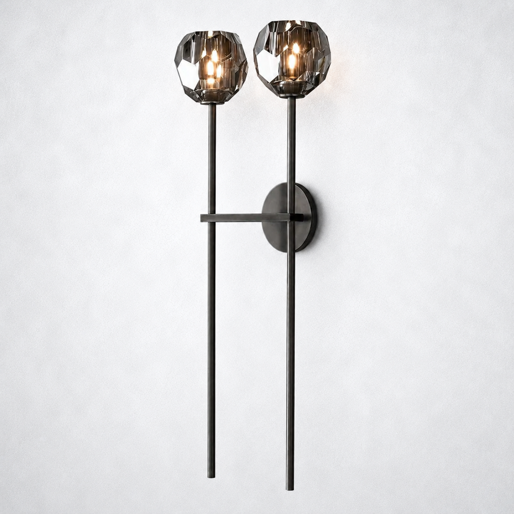 Meridian Smoke Crystal Grand Double Sconce 28''