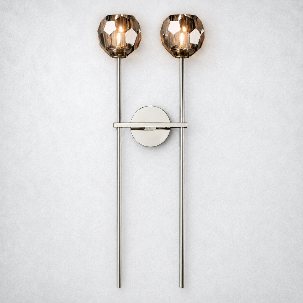 Meridian Smoke Crystal Grand Double Sconce 28''