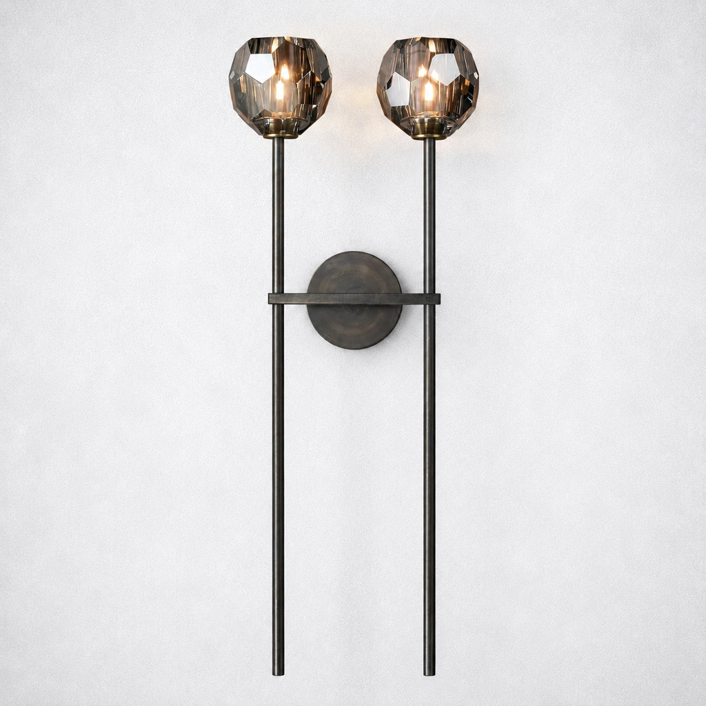 Meridian Smoke Crystal Grand Double Sconce 28''
