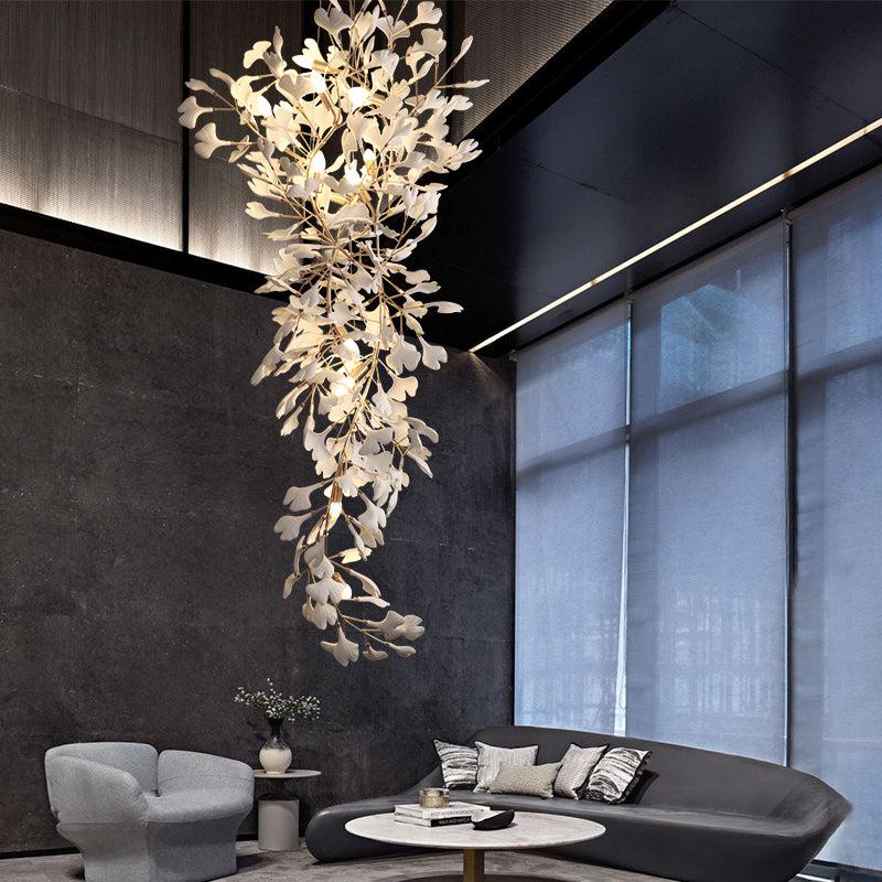 Ceramic Ginkgo Staircase  Long Branch Chandelier 