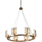 Large Contemporary Alabaster Brass Halo Chandelier