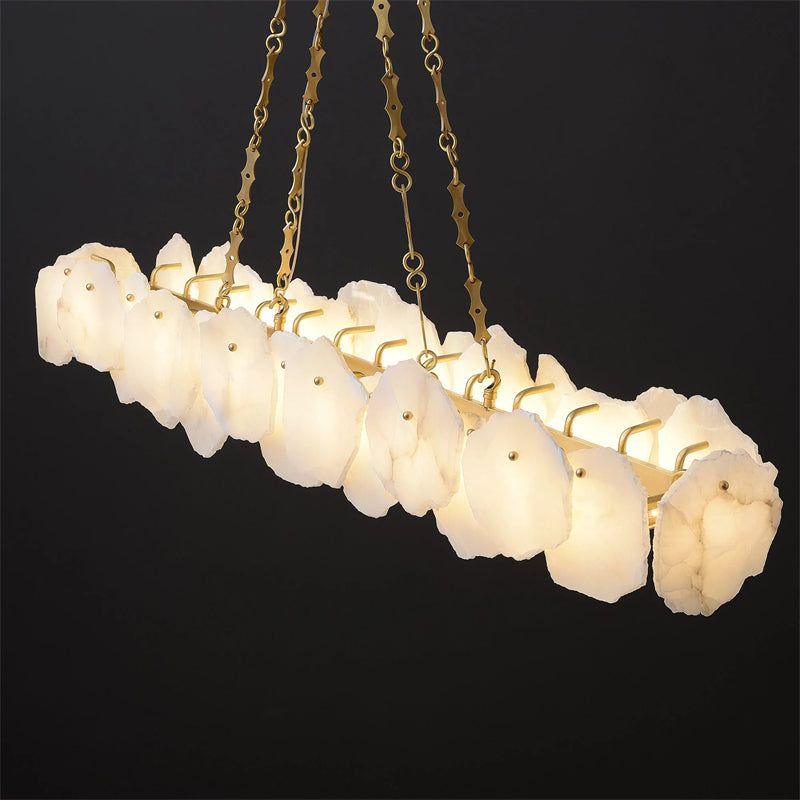 Alabaster Moira Marble Modern Snowflake Linear Chandelier