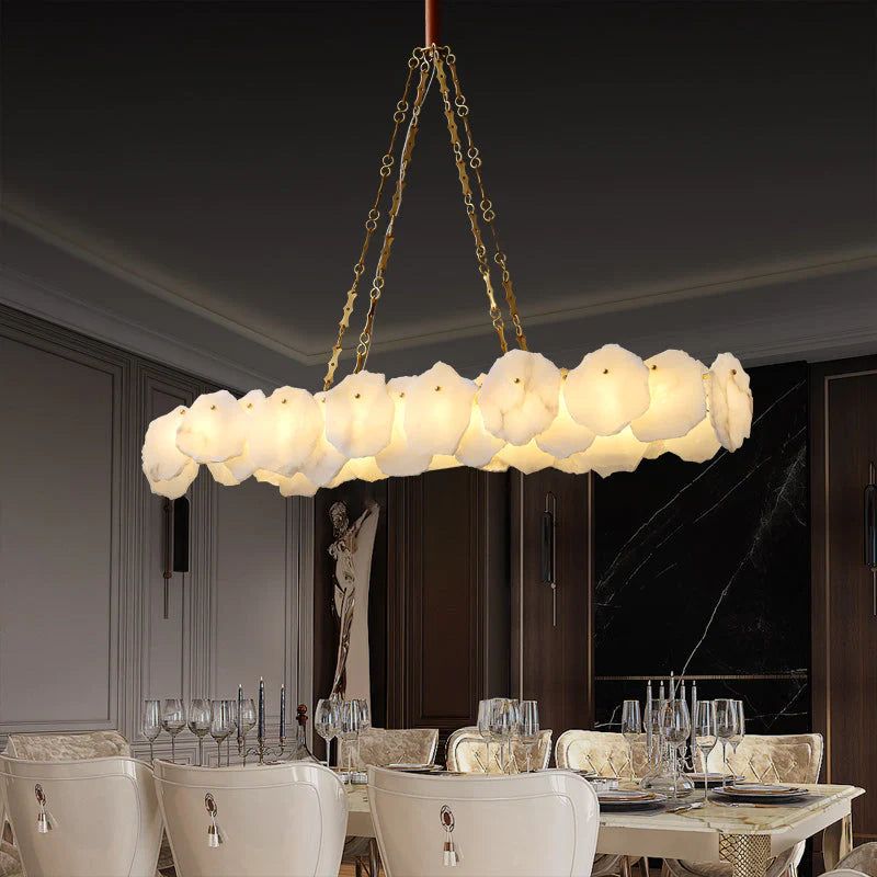 Alabaster Moira Marble Modern Snowflake Linear Chandelier