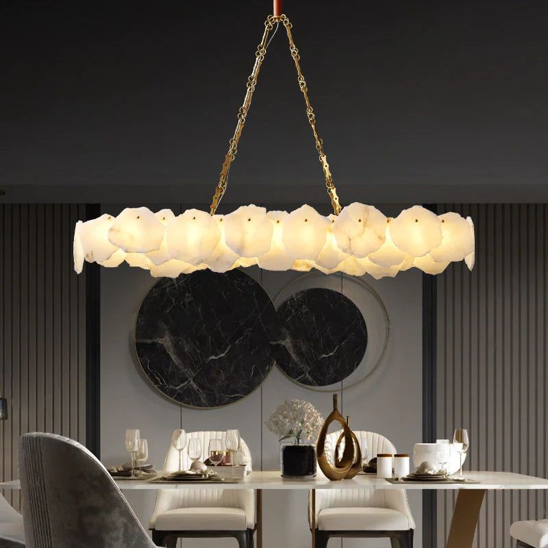 Alabaster Moira Marble Modern Snowflake Linear Chandelier