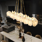 Alabaster Moira Marble Modern Snowflake Linear Chandelier