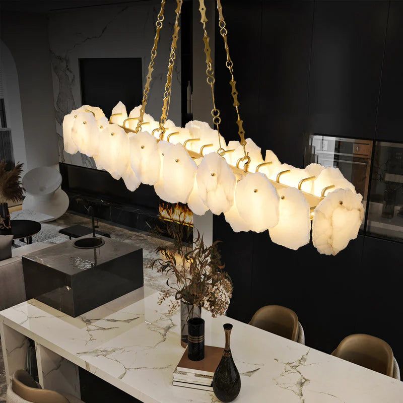Alabaster Moira Marble Modern Snowflake Linear Chandelier