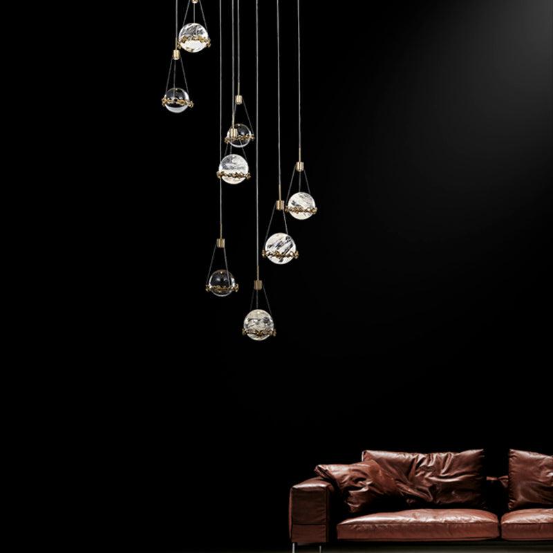 Savoy Rock Crystal Ball Ceiling Mounted Staircase Chandelier