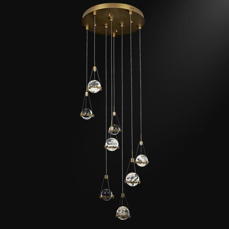 Savoy Rock Crystal Ball Ceiling Mounted Staircase Chandelier
