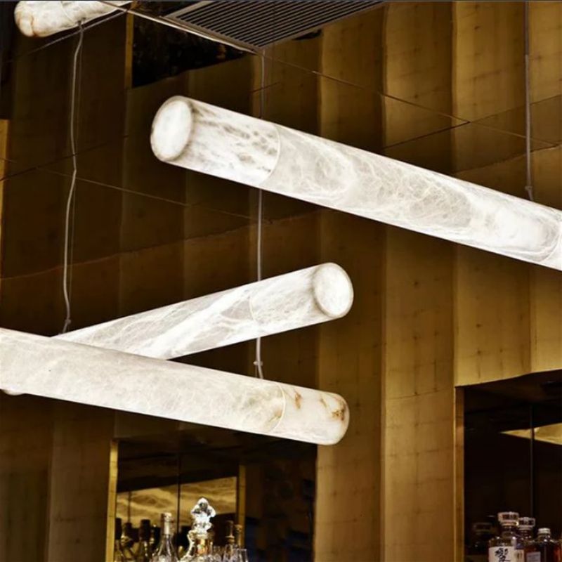 Noble Alabaster Linear Pendant Light Over Kitchen Island