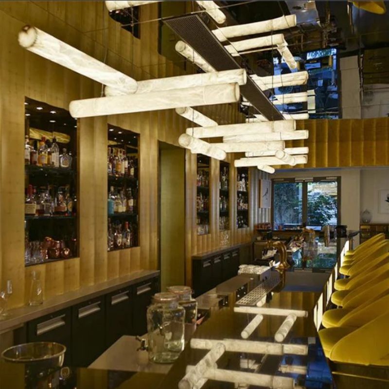 Noble Alabaster Linear Pendant Light Over Kitchen Island