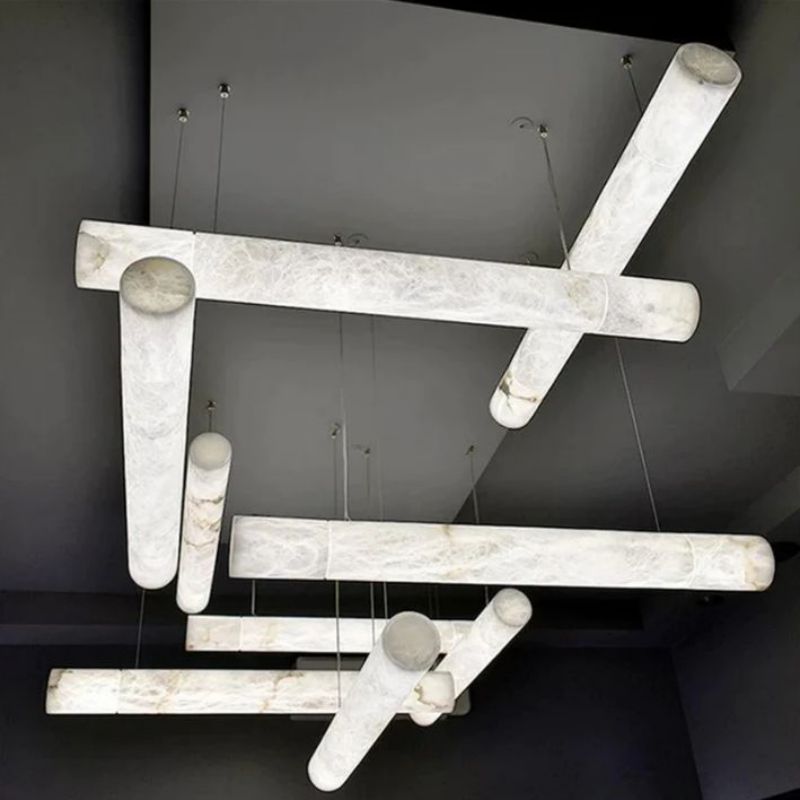 Noble Alabaster Linear Pendant Light Over Kitchen Island