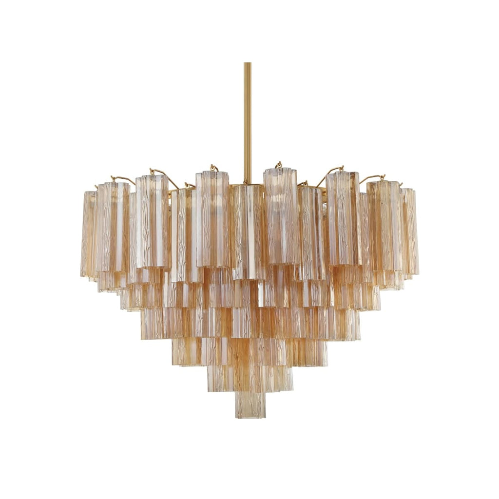 Addis 16 Light 32in Waterfall Chandelier Amber Glass Aged Brass - fovolighting