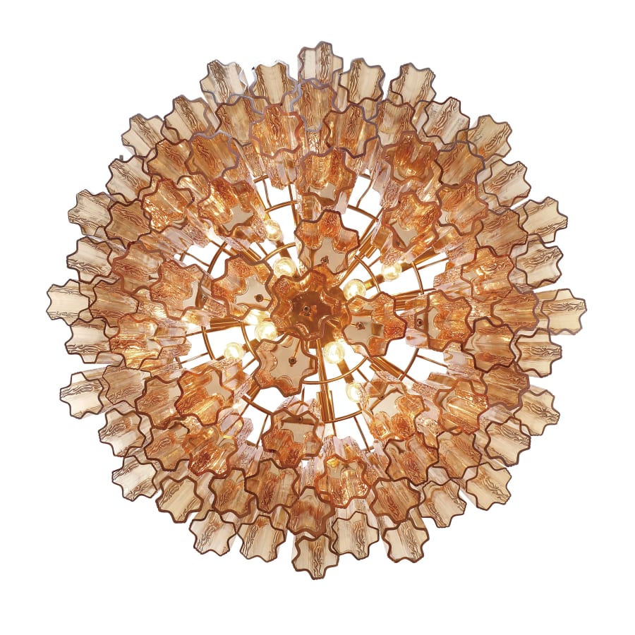 Addis 16 Light 32in Waterfall Chandelier Amber Glass Aged Brass - fovolighting