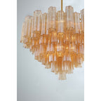 Addis 16 Light 32in Waterfall Chandelier Amber Glass Aged Brass - fovolighting