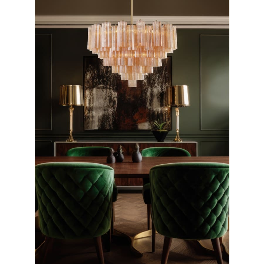 Addis 16 Light 32in Waterfall Chandelier Amber Glass Aged Brass - fovolighting