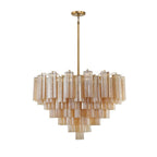 Addis 16 Light 32in Waterfall Chandelier Amber Glass Aged Brass - fovolighting