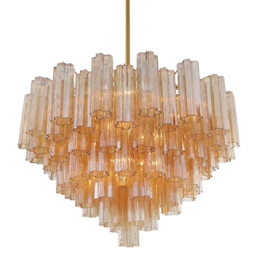 Addis 16 Light 32in Waterfall Chandelier Amber Glass Aged Brass - fovolighting